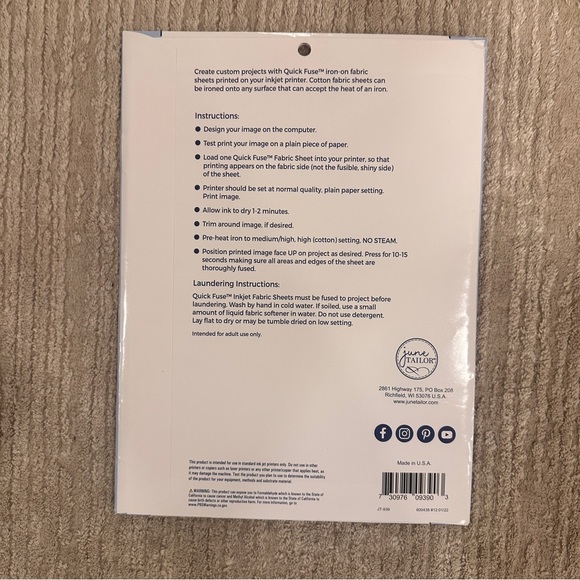 June Tailor Quick Fuse Iron-On Fabric Sheets For Inkjet Printers~10 sheets~White - Picture 2 of 3